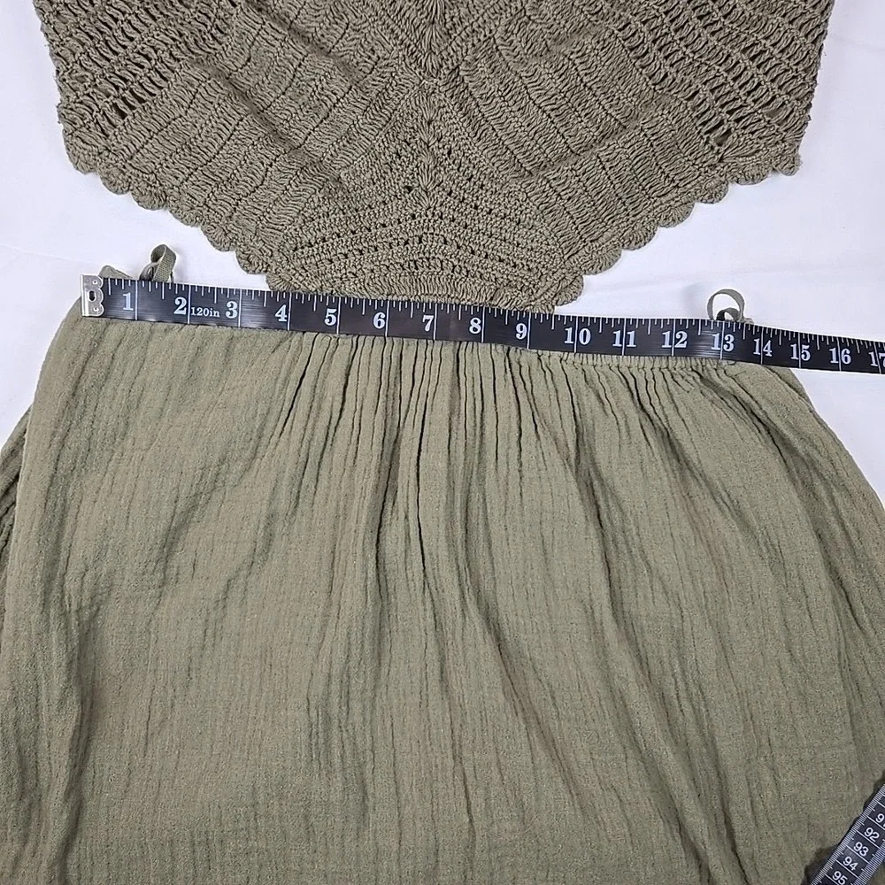 Aerie NEW Crochet Halter Top Gauze Olive Green LARGE Cottagecore Feminine Dress - Picture 5 of 12